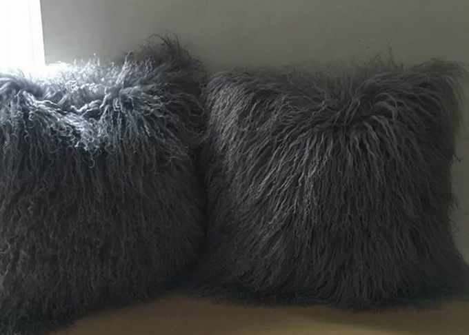 Ο μογγολικός SHEEPSKIN μαξιλαριών γουνών ΘΙΒΕΤΙΑΝΟΣ ΜΟΓΓΟΛΙΚΟΣ ΜΑΥΡΟΣ ΜΑΞΙΛΑΡΙΩΝ ΓΟΥΝΩΝ - 45cm