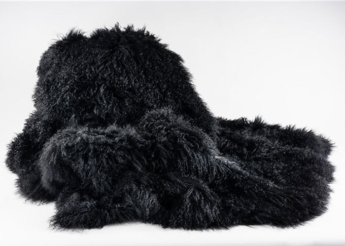 Sheepskin πολυτέλειας θιβετιανή πραγματική μαύρη μακριά μεταξωτή σγουρή γούνα 120 *180cm κουβερτών για το πάτωμα