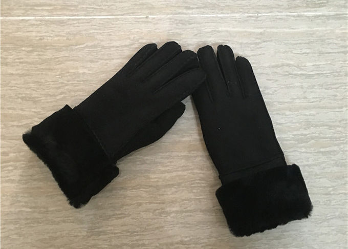 Sheepskin Shearling γυναικών θερμότερα γάντια, Lambswool χεριών 100% ράβοντας μανσέτα επένδυσης
