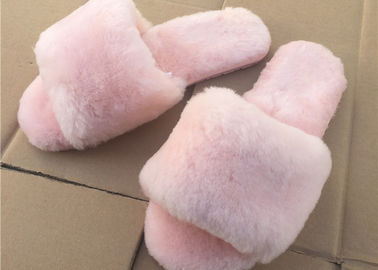 Κίνα Ρόδινες/γκρίζες Sheepskin γυναικείων ανοικτές toe παντόφλες με το μαλακό λαστιχένιο πέλμα προμηθευτής