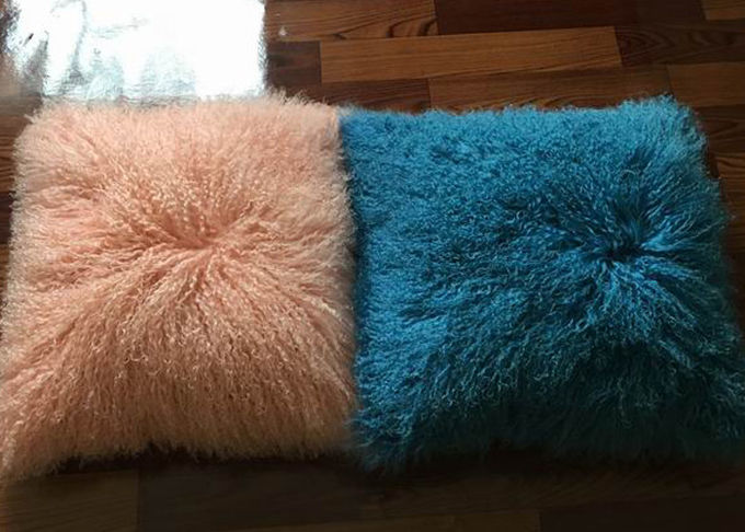 Μπλε πραγματικό μογγολικό μαξιλάρι 18 γουνών κιρκιριών " σγουρό μαξιλάρι κρεβατιών γουνών αρνιών τρίχας θιβετιανό