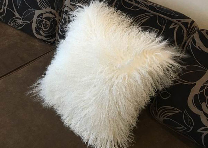 Το μακρυμάλλες άσπρο χνουδωτό μαξιλάρι καλύπτει άνετο μαλακό με τη θιβετιανή γούνα αρνιών