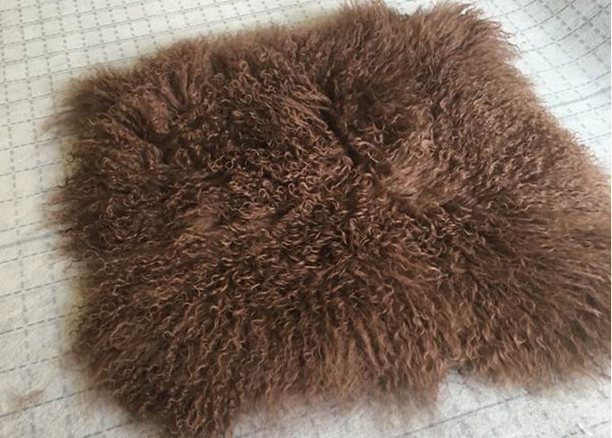 Πραγματικό μογγολικό Sheepskin καφετί ρίχνει τη διπλή πλαισιωμένη γούνα μαξιλαριών με μακρυμάλλη