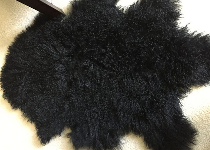 Μαύρη μαλακή Washable πραγματική Sheepskin κουβέρτα θερμή με τη μακρυμάλλη παχιά πλήρη γούνα